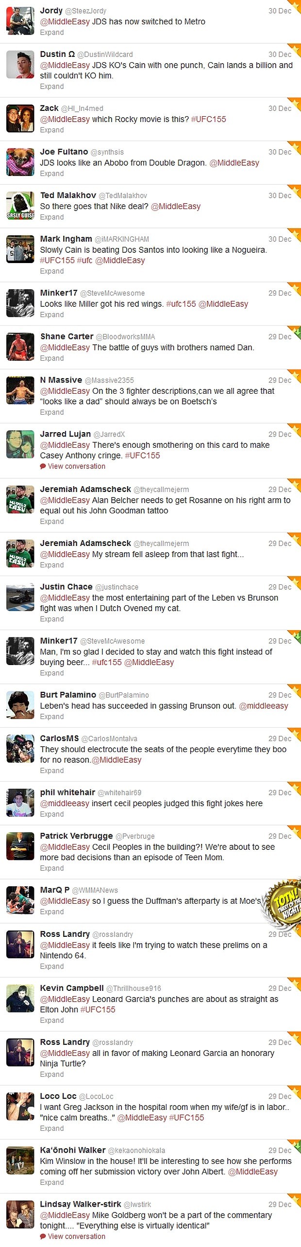 Check out Sh*t people tweeted @MiddleEasy during UFC 155