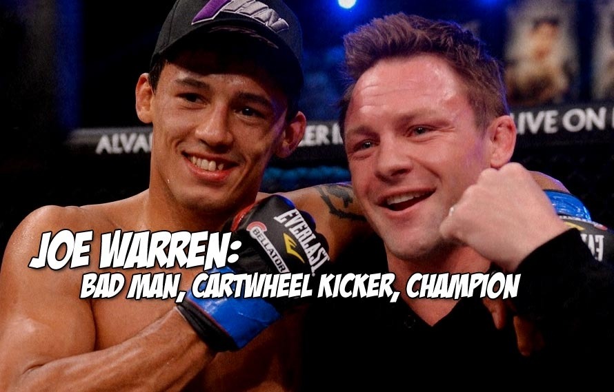 Joe Warren unifies the Bellator bantamweight belts, lands strange upside down hanging kick on Eduardo Dantas
