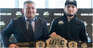 Image of Khabib and Abdulmanap Nurmagomedov via Twitter: @UFC