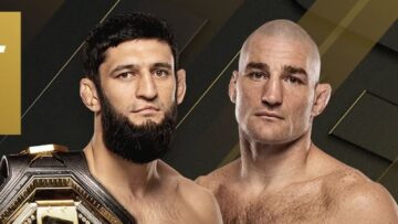 Khamzat Chimaev and Sean Strickland at UFC 328