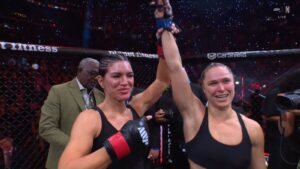 Ronda Rousey and Gina Carano share an emotional moment after MVP MMA 1