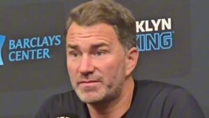 Eddie Hearn discusses Oleksandr Usyk and Deontay Wilder at a boxing media scrum