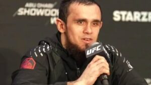 Magomed Zaynukov speaks during the UFC Abu Dhabi post-fight press conference