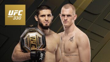Islam Makhachev and Ian Machado Garry on the UFC 330 fight graphic
