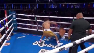 Amado Vargas knocks down James Springer during their BKB bare-knuckle fight