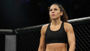 Alejandra Lara stands in an MMA cage after her Nevada suspension case