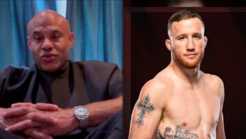Ali Abdelaziz and Justin Gaethje in a balanced 2027 UFC return discussion graphic.