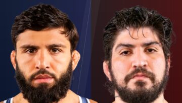 Arman Tsarukyan and Dillon Danis before their RAF 14 middleweight crossover title match.