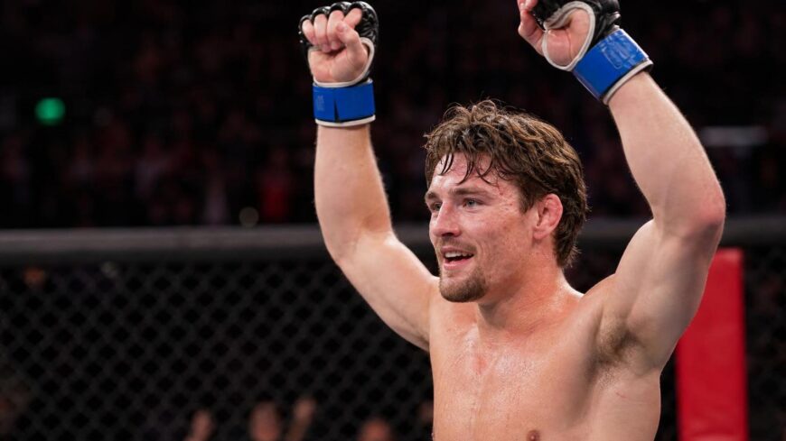 Cam Nelson celebrates after beating Ding Meng at UFC Shanghai