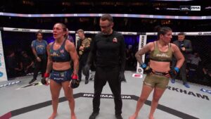 Cris Cyborg after her PFL Tampa title defense before responding to Christine Ferea BKFC callout
