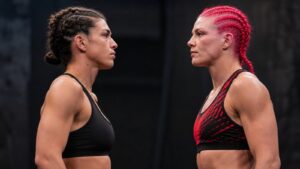 Mackenzie Dern and Gillian Robertson face off before their UFC 330 title fight