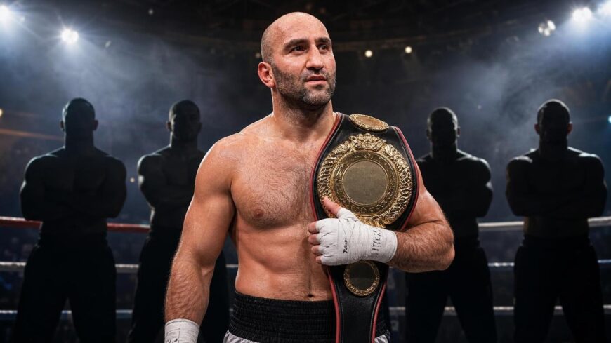 Murat Gassiev with a heavyweight title belt after his IBA Pro 19 win