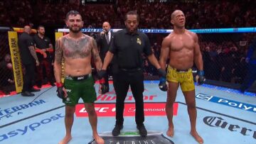 Gregory Rodrigues and Anthony Hernandez wait for the UFC Sacramento main event decision