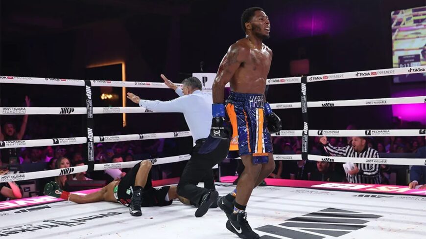 Jahmal Harvey celebrates after knocking out Hammet Keb at MVP x TikTok LIVE
