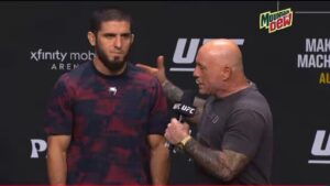 Islam Makhachev at UFC 330 ceremonial weigh-ins before Ian Machado Garry title fight