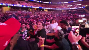 Sedriques Dumas during the Duel Arena 1 crowd brawl with a Joker-costumed fan