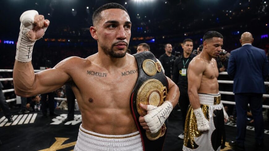 Teofimo Lopez and Rolly Romero after their WBA welterweight title fight