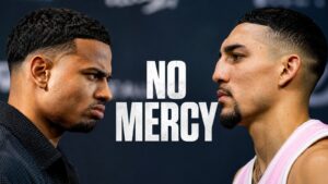 Teofimo Lopez and Rolly Romero face off before their August 22 WBA welterweight title fight
