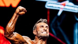 Ryan Terry celebrates during the 2026 Men’s Physique Olympia final