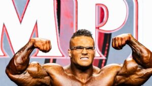 Nick Walker posing during the 2026 Mr. Olympia Men’s Open final
