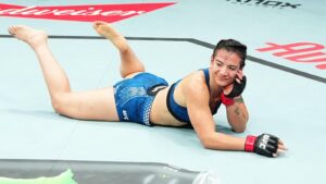 Ailin Perez in the Octagon before her UFC Vegas 121 matchup with Norma Dumont.