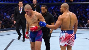Alex Pereira and Ciryl Gane pictured together after their heavyweight fight