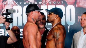 Darren Till and Yoel Romero face off at the BKFC 94 weigh-in in Manchester.