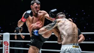 Bogdan Shumarov throws a kick during a ONE Championship bout