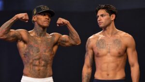 Conor Benn and Ryan Garcia after making weight for their WBC welterweight title fight