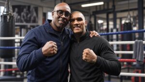 Conor Benn and father Nigel Benn together in a boxing gym