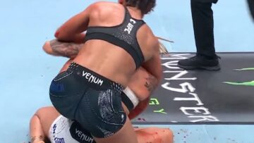 Delphine Benouaich applying top pressure during her UFC Paris submission win over Sofia Montenegro