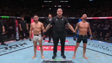 Fabia Sintes and Michael Aljarouj wait for the UFC Paris decision