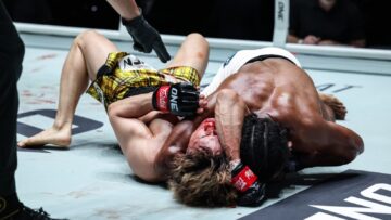 Fabio Henrique controls Ryohei Kurosawa on the mat at ONE Fight Night 47