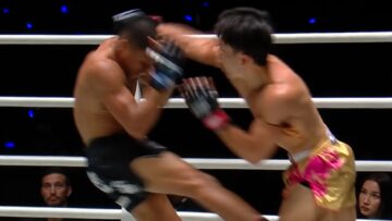 Jordan Estupinan attacks Jaosuayai during their ONE Fight Night 47 Muay Thai bout