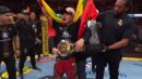 Joshua Van with the flyweight title after defeating Alexandre Pantoja at UFC 331