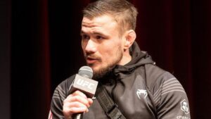 Nathaniel Wood speaks during a UFC media appearance before a short-notice Paris fight