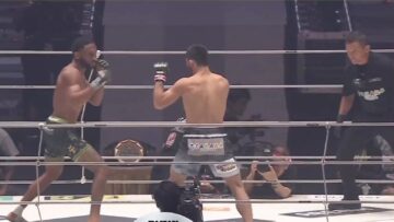 AJ McKee faces Razhabali Shaidulloev during their Super RIZIN 5 title fight