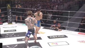 Ren Hiramoto faces Karshyga Dautbek during their Super RIZIN 5 fight