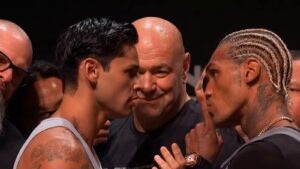 Ryan Garcia and Conor Benn face off with Dana White before their welterweight title fight