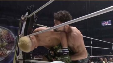 Vugar Karamov controls Ryo Takagi during their Super RIZIN 5 fight