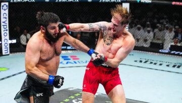 Alexander Volkov lands a punch on Rizvan Kuniev during their UFC 333 heavyweight fight