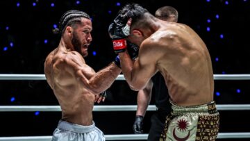 Diego Paez throws an uppercut toward Johan Ghazali at ONE Fight Night 32 in June 2025