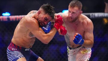 Ilia Topuria and Justin Gaethje exchange strikes during their UFC White House fight