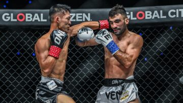Masaaki Noiri landing a left hand against Mohammad Siasarani at ONE SAMURAI 4