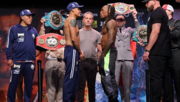 Emanuel Navarrete and Oshaquie Foster face off at their October 23 weigh-in